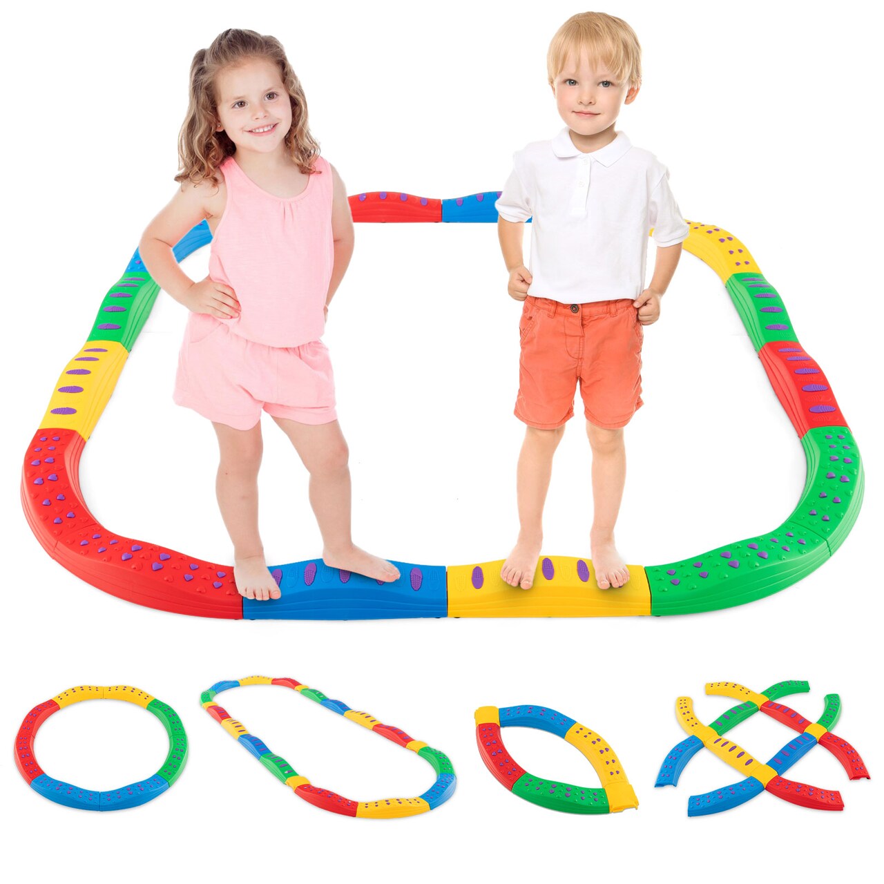 Multi-Color PP Kids Balance Beam Set with 20 Pieces and Anti-Slip Surface